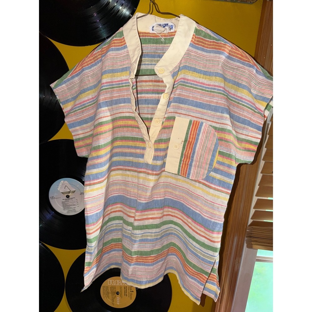 Vintage Bobbie Brooks Kids Multi Color Striped Short Sleeve Button Top USA Made